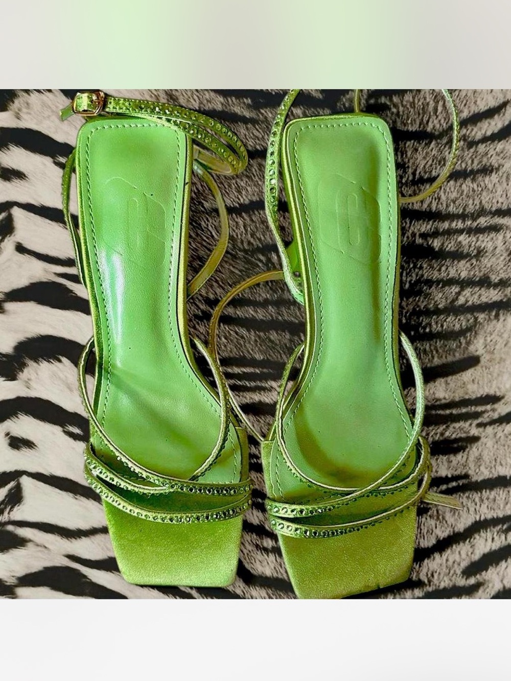 SHEIN Lime Green Strappy Square-Toe Heeled Sandals